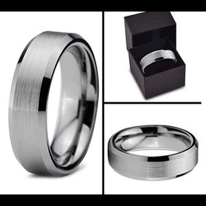 Nohe Tungsten Wedding Band / Silver / Beveled Edge Brushed / Comfort Fit /  11